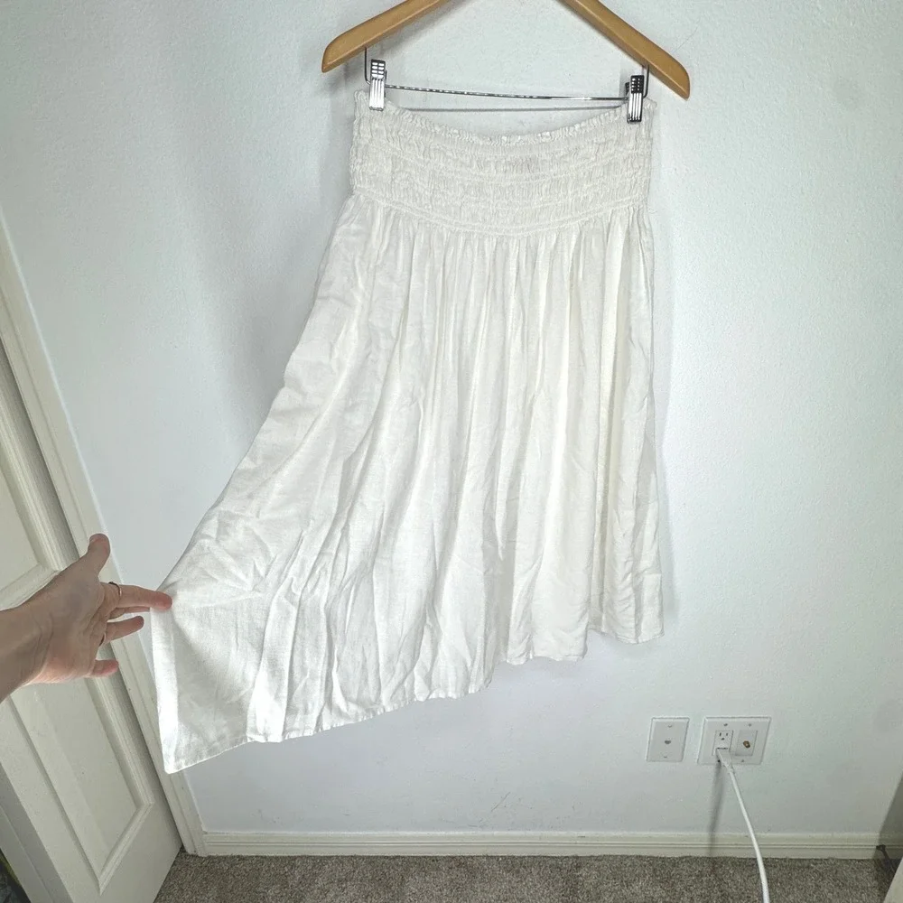 Michael Kors White Linen Blend Smocked Waist Flared Skirt Womens Size M Coastal